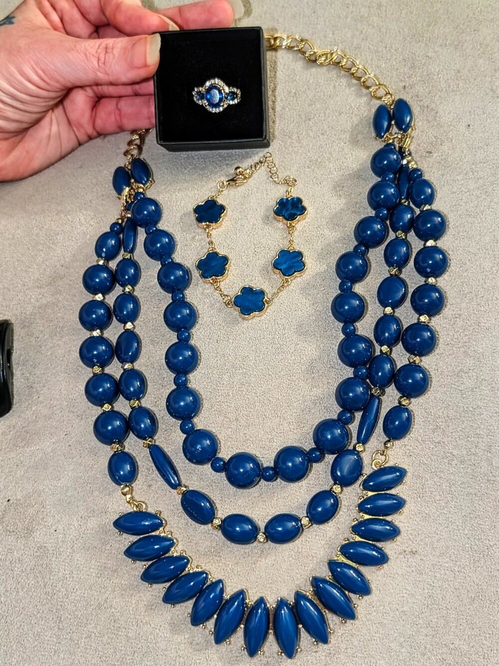 NWT Gold Sapphire Blue ring necklace and bracelet bundle set